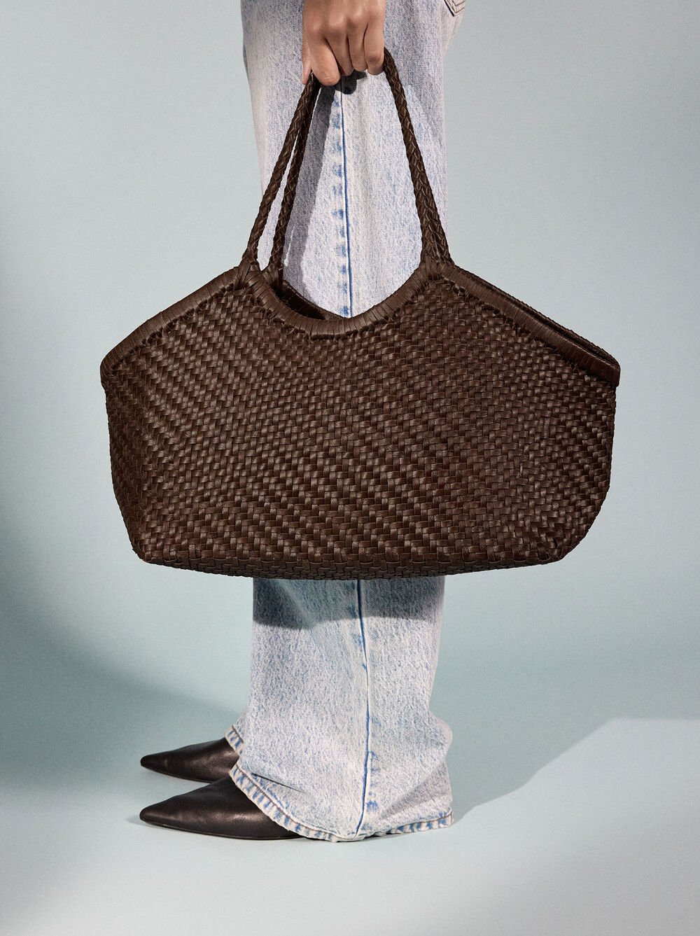 Geflochtene Shopper-Tasche aus Leder